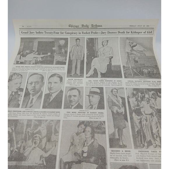 1933 Newspaper Page Raising First N R A Flag Jury Indicts 24 in Racket Probe - Picture 1 of 13